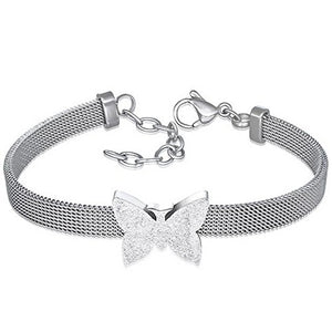 Stainless Steel Silver-Tone Mesh Butterfly Adjustable Womens Bracelet