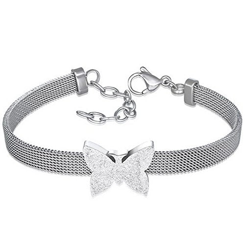 Stainless Steel Silver Yellow Gold-Tone Mesh Butterfly Adjustable Womens Bracelet