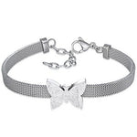 Stainless Steel Silver Yellow Gold-Tone Mesh Butterfly Adjustable Womens Bracelet