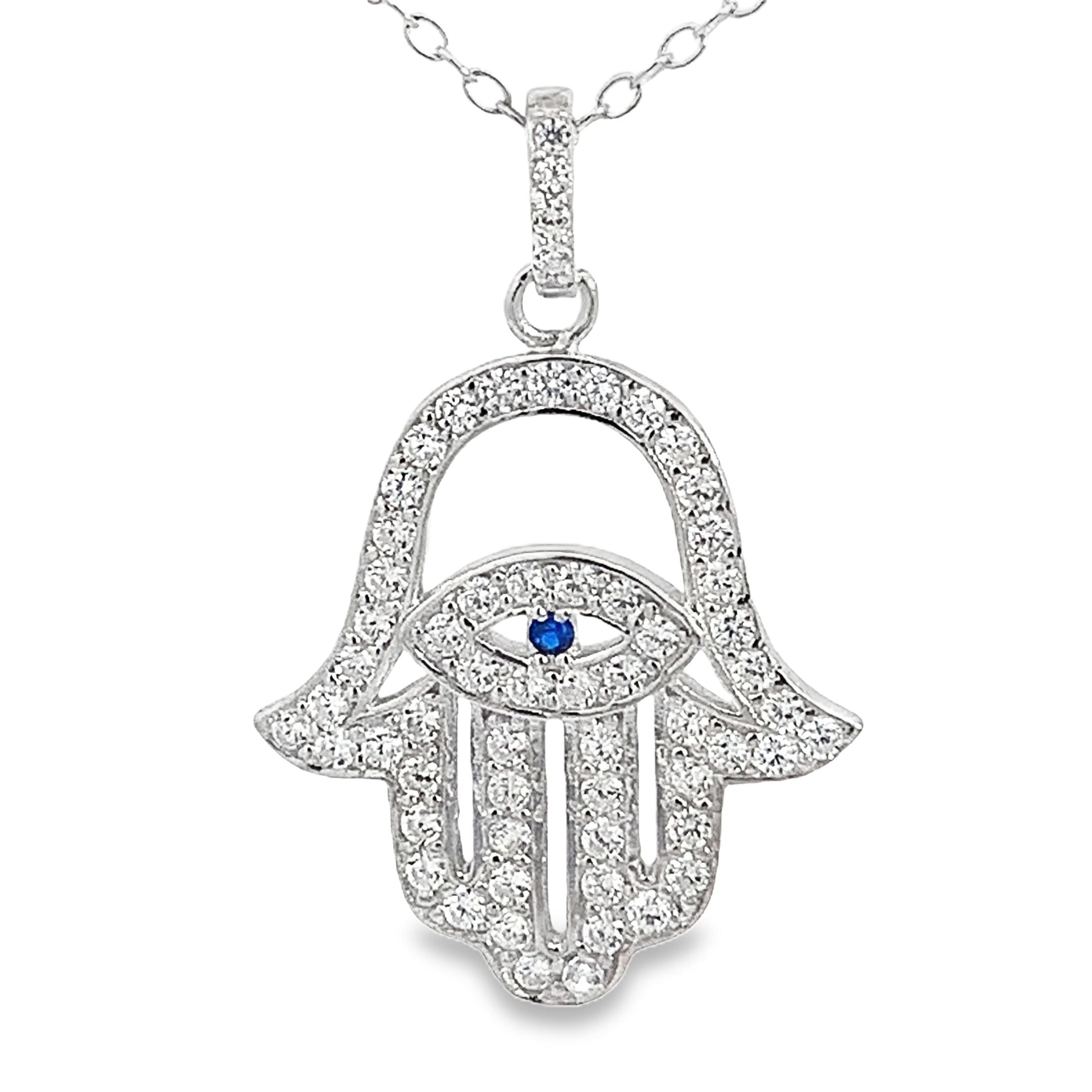 My Daily Styles 925 Sterling Silver Hamsa CZ Pendant Necklace