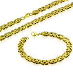 Stainless Steel Yellow Gold-Tone Necklace Bracelet Mens Jewelry Set