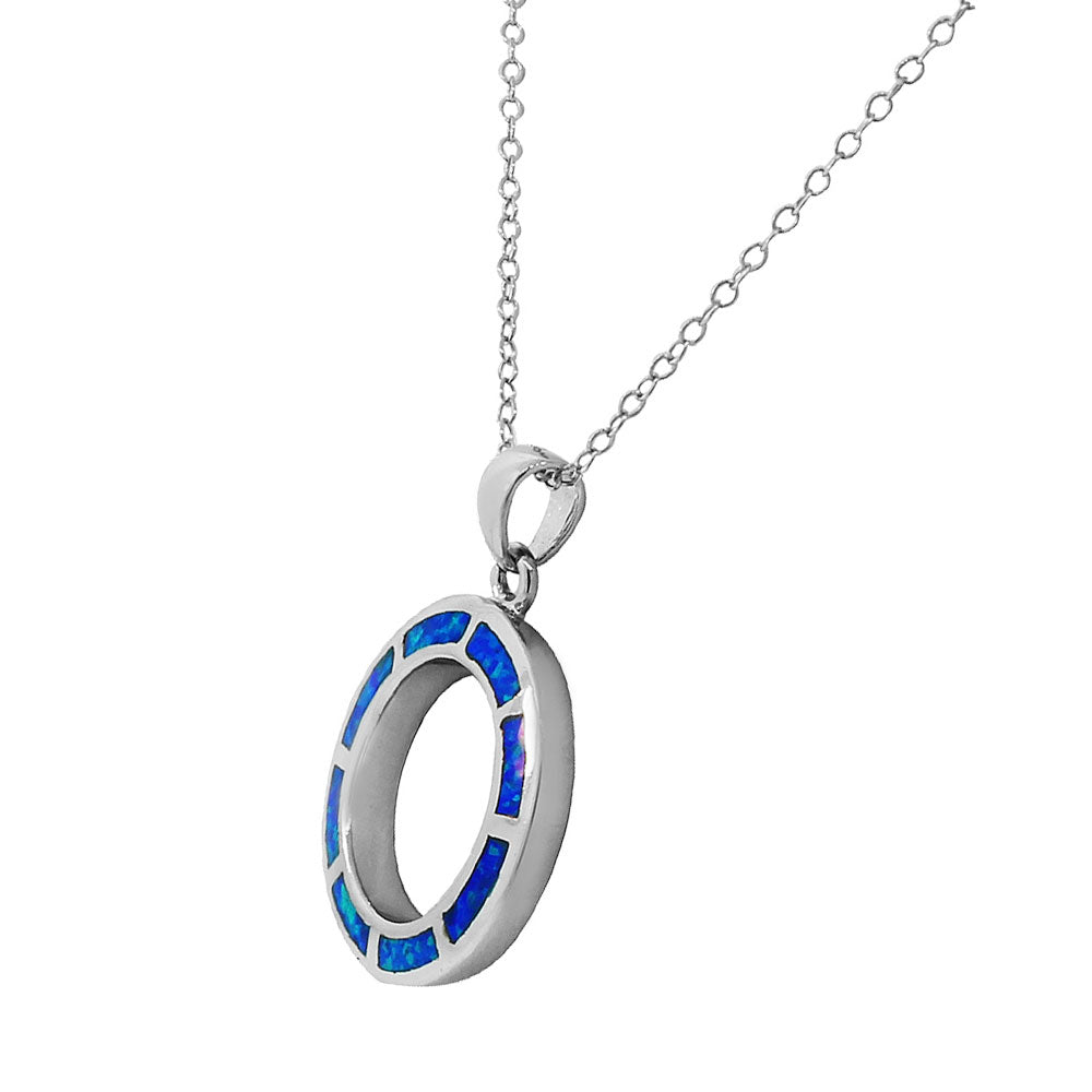 925 Sterling Silver Blue Turquoise-Tone Simulated Opal Circle of Life Pendant Necklace