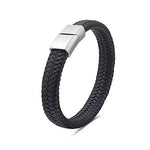 My Daily Styles Mens Black Genuine Leather Bracelet with Stainless Steel Magnetic Lock 8"