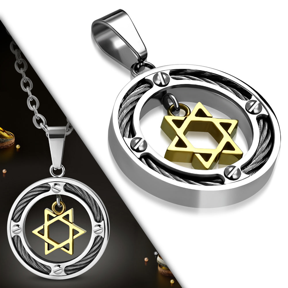 Stainless Steel Two-Tone Jewish Star of David Boys Mens Pendant Necklace
