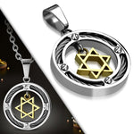 Stainless Steel Two-Tone Jewish Star of David Boys Mens Pendant Necklace