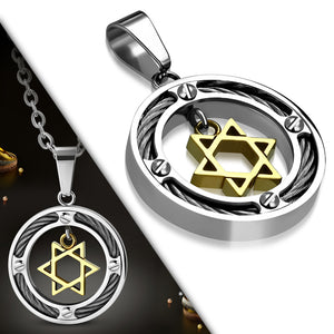 Stainless Steel Two-Tone Jewish Star of David Boys Mens Pendant Necklace
