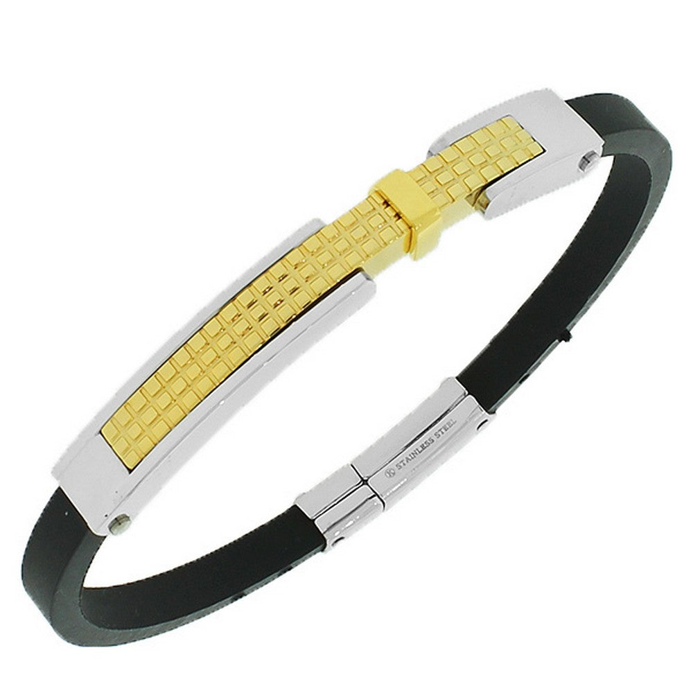 Stainless Steel Black Rubber Silicone Two-Tone Men's Bracelet
