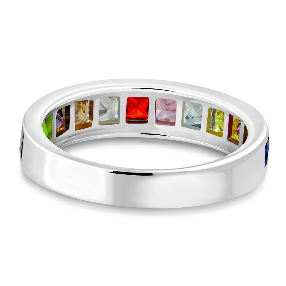 My Daily Styles 925 Sterling Silver Women's Ring Band with Multi-Color Rainbow Princess Cut CZ Stones