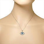 925 Sterling Silver Large Blue White CZ Womens Evil Eye Hamsa Pendant Necklace