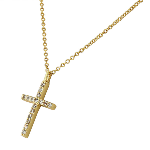 925 Sterling Silver Yellow Gold-Tone Womens Religious Cross White CZ Classic Pendant Necklace