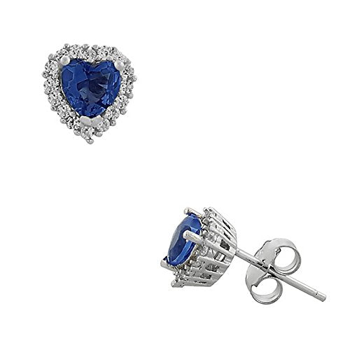 925 Sterling Silver Love Heart Pink White CZ Stud Earrings