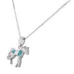 925 Sterling Silver Blue Turquoise-Tone Simulated Opal Pony Horse Pendant Necklace