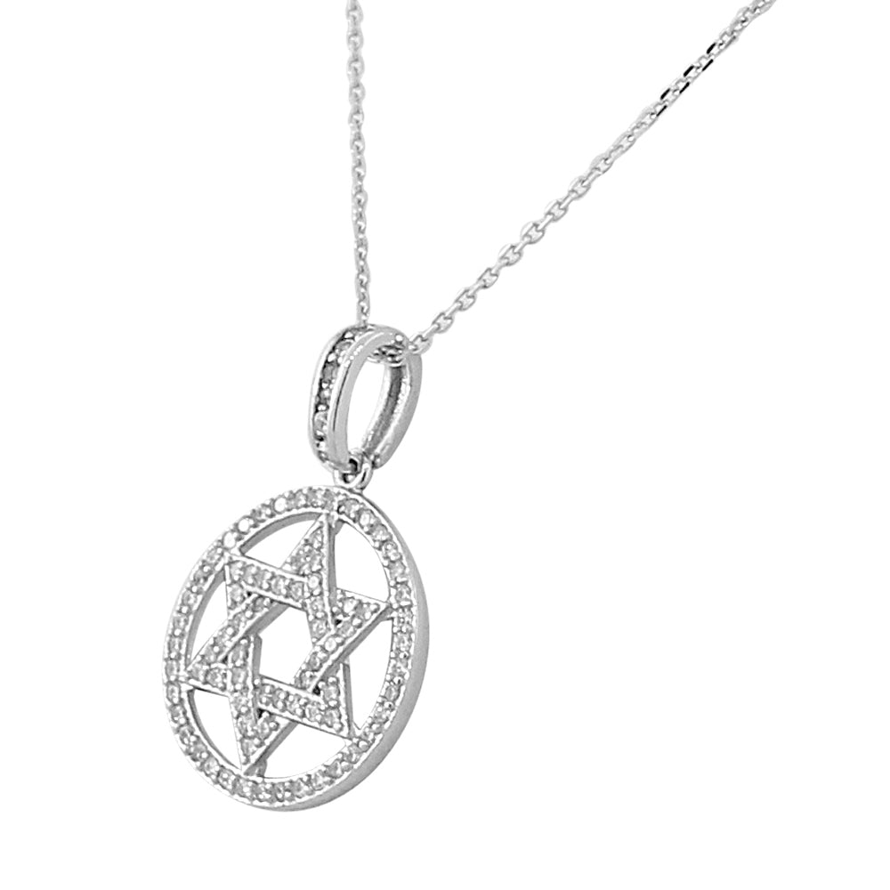 Circle Star of David Necklace Pendant Sterling Silver Cubic Zirconia