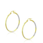 925 Sterling Silver Two-Tone Round Hoop Earrings, 1.75"