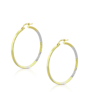 925 Sterling Silver Two-Tone Round Hoop Earrings, 1.75"