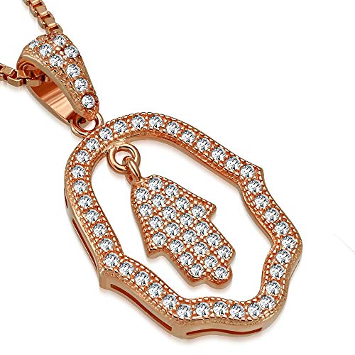 Gold Hamsa Cutout Necklace Pendant Sterling Silver Cubic Zirconia