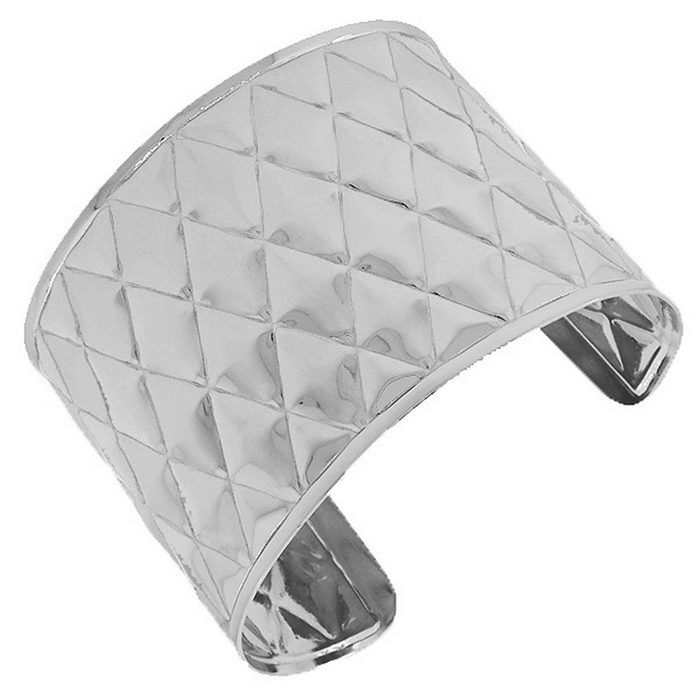 Stainless Steel Silver-Tone Retro Design Open End Wide Cuff Bangle Bracelet
