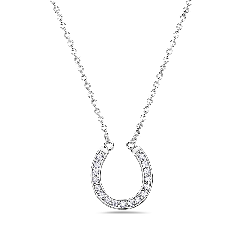 925 Sterling Silver HorseShoe Necklace Cubic Zirconia