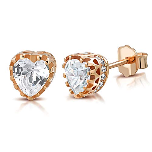 925 Sterling Silver Love Heart Clear White CZ Stud Earrings, 0.25"