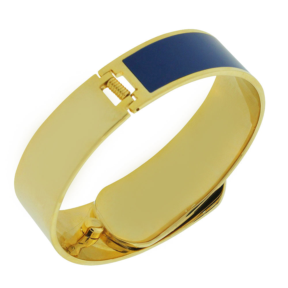 Stainless Steel Yellow Gold-Tone Blue Large Statement Bracelet Bangle