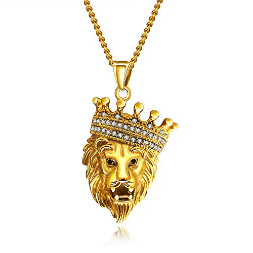 My Daily Styles Stainless Steel Mens Lion Head Pendant Necklace with CZ - 24" Inch Chain