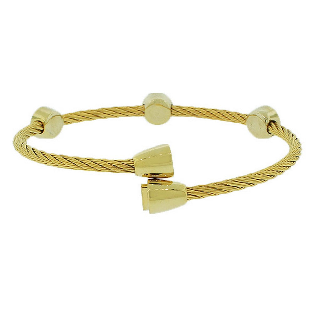 Fashion Alloy Yellow Gold-Tone Twisted Cable Multicolor Evil Eye Bangle Bracelet