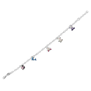 925 Sterling Silver Multicolor Enamel Animals Womens Girls Link Chain Bracelet
