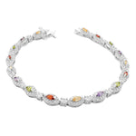 925 Sterling Silver Marquise White Blue Sapphire-Tone CZ Classic Tennis Bracelet