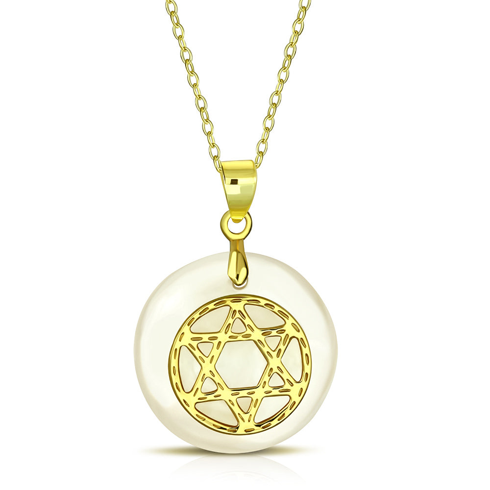 925 Sterling Silver Yellow Gold-Tone Simulated Mother-of-Pearl Star of David Pendant Necklace