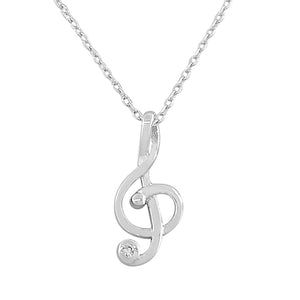 925 Sterling Silver Womens Girls Music Musical Clef CrystalCZ Pendant Necklace