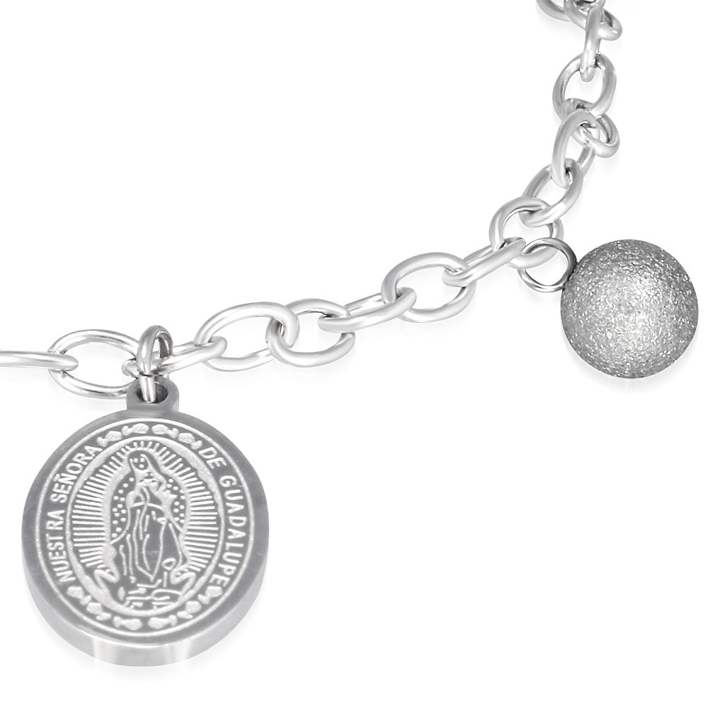 Stainless Steel Silver-Tone Christian Religious Mother Mary Adjustable Chain Bracelet