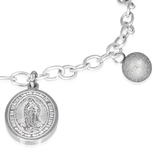 Stainless Steel Silver-Tone Christian Religious Mother Mary Adjustable Chain Bracelet