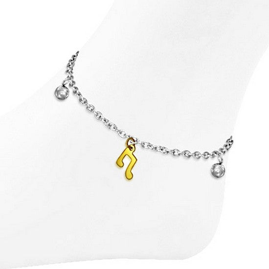 Stainless Steel Two-Tone Music Musical Clef Notes Adjustable Anklet Bracelet