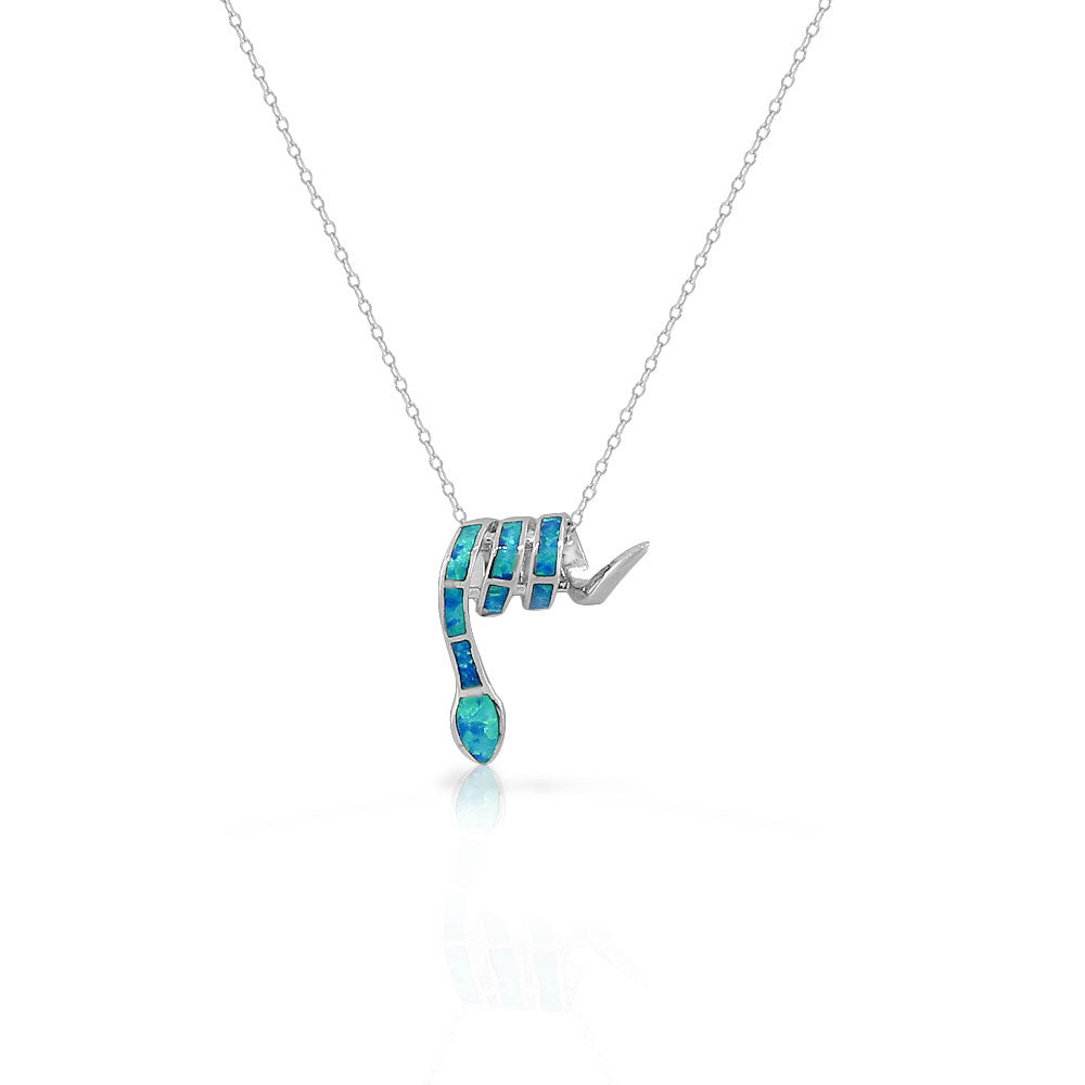 925 Sterling Silver Blue Turquoise-Tone Simulated Opal Snake Pendant Necklace