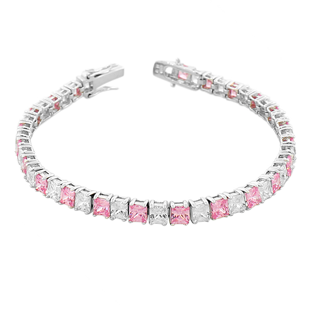 925 Sterling Silver Princess White Multicolor CZ Classic Tennis Bracelet