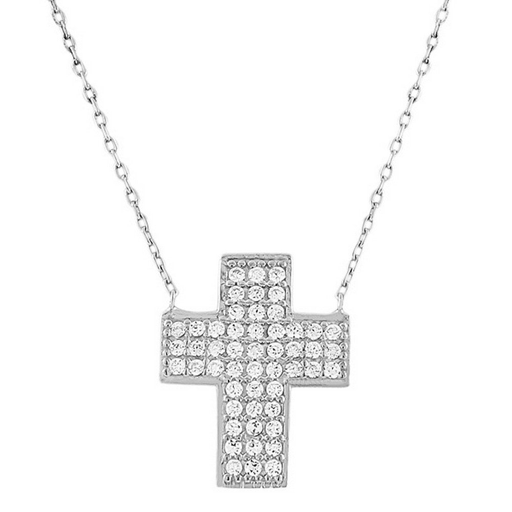 925 Sterling Silver Womens Religious Latin Cross White CZ Pendant Necklace