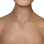 925 Sterling Silver Multicolor CZ Religious Cross Large Statement Pendant Necklace