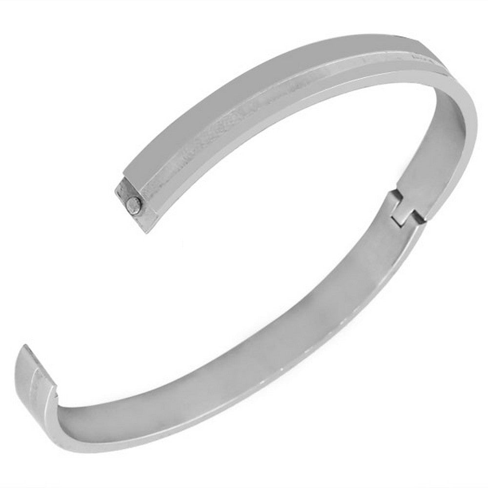 Stainless Steel Oval-Shape Silver-Tone Classic Matte Polished Bangle Bracelet