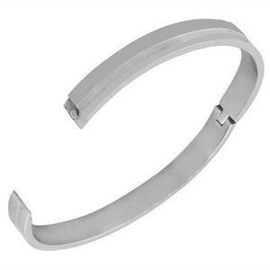 Stainless Steel Oval-Shape Silver-Tone Classic Matte Polished Bangle Bracelet
