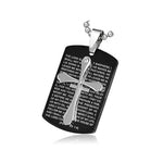 Stainless Steel Black Silver-Tone Cross Crucifix Prayer in English Pendant Necklace