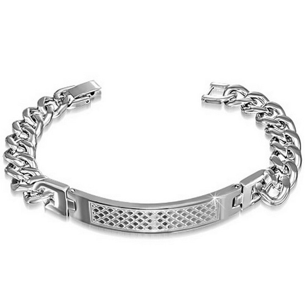 Stainless Steel Silver-Tone Classic Mens Link Chain Bracelet