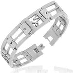 Stainless Steel Silver-Tone Link Chain Zodiac Sign Capricorn Mens Bracelet