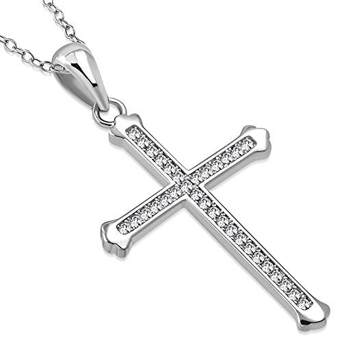 925 Sterling Silver Yellow Gold-Tone Clear CZ Religious Cross Pendant Necklace