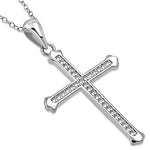925 Sterling Silver Yellow Gold-Tone Clear CZ Religious Cross Pendant Necklace