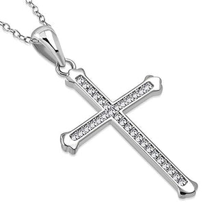 925 Sterling Silver Yellow Gold-Tone Clear CZ Religious Cross Pendant Necklace