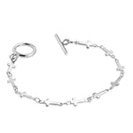 Stainless Steel Silver-Tone Cross Religious Link Bracelet