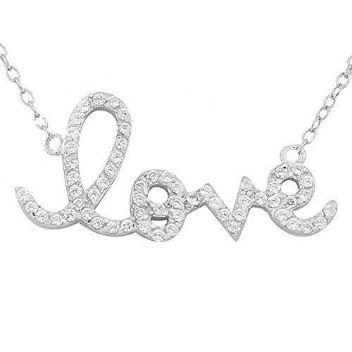 925 Sterling Silver Yellow Gold-Tone Love Heart Charm White CZ Pendant Necklace