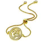 Stainless Steel Clear CZ Om Aum Adjustable Chain Bracelet, 9"