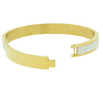 Stainless Steel Yellow Gold-Tone White CZ Bangle Bracelet