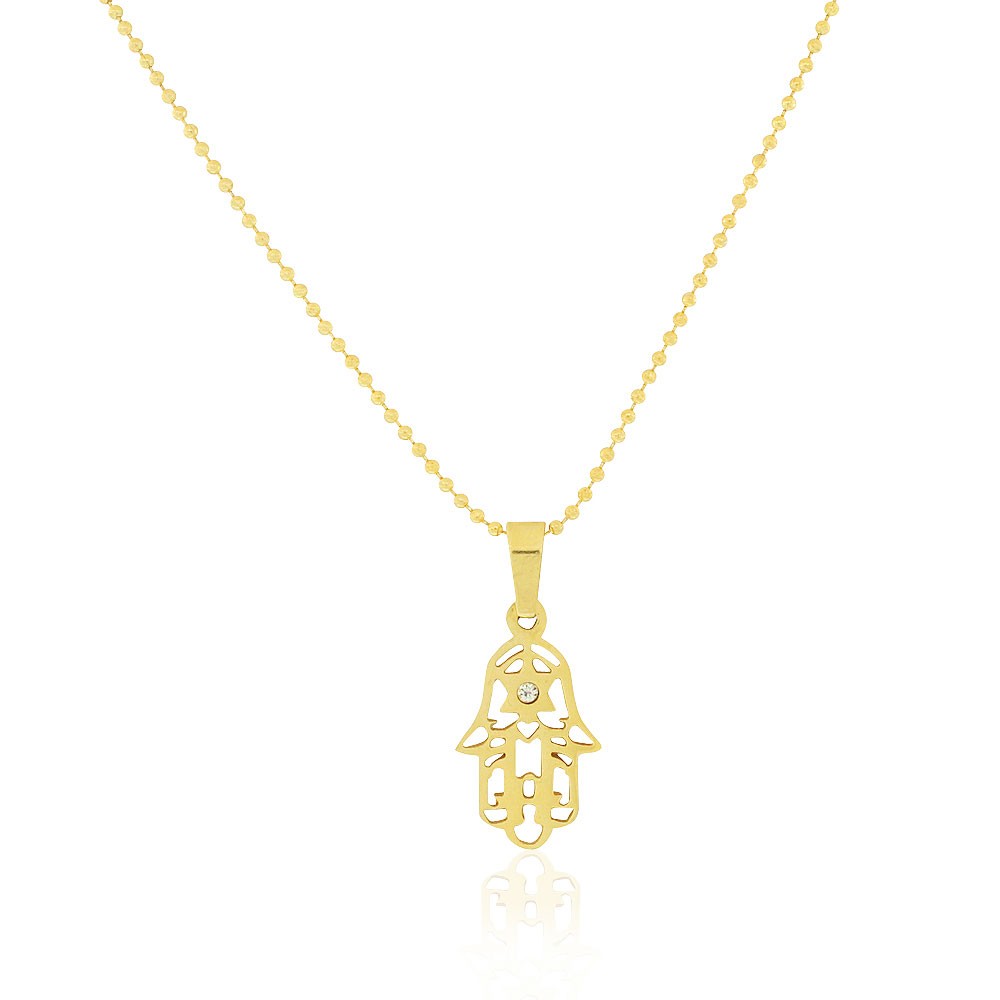 Stainless Steel Gold Hamsa Star of David Pendant Necklace
